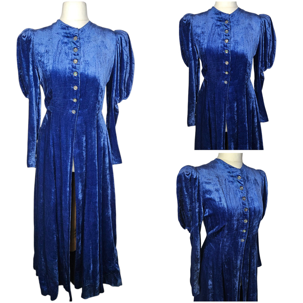 Edwardian Rare Blue Velvet Balloon Sleeve Long Coat