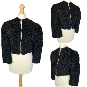 1940s Black Astrakhan Cropped Jacket