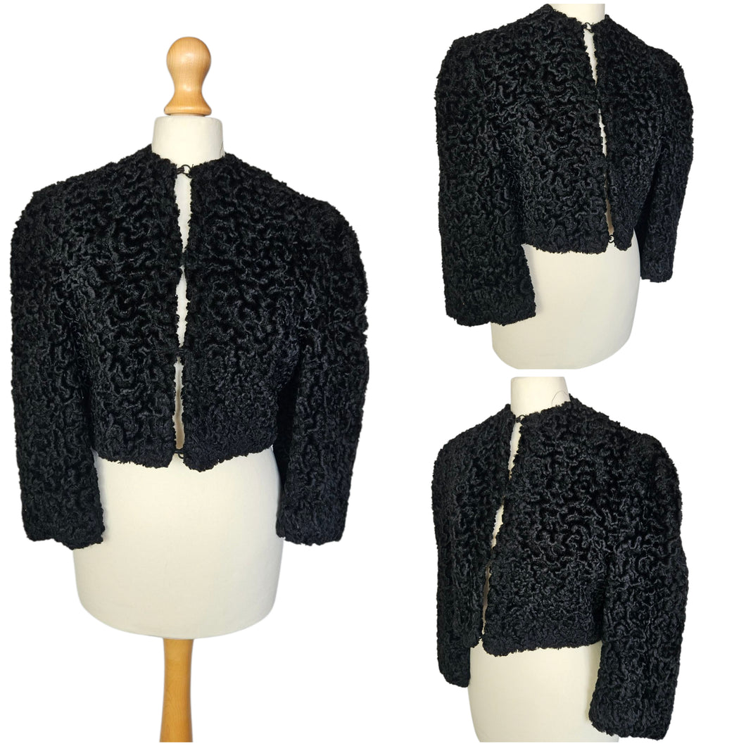 1940s Black Astrakhan Cropped Jacket