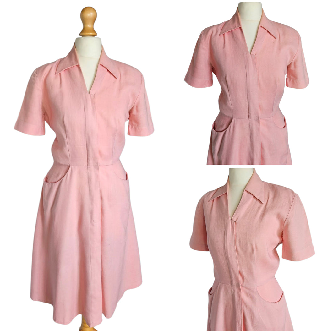 1940s Pink Moygashel Zip Front Dress