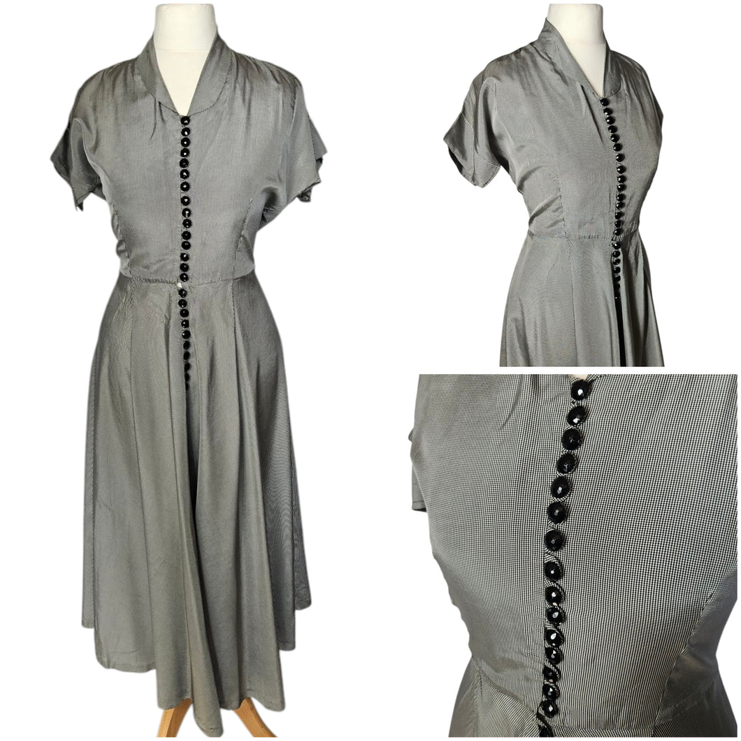 1950s Black and White Check Viscose Dress