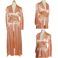 Load image into Gallery viewer, 1940s Peach Pink Satin and Lace Dressing Gown
