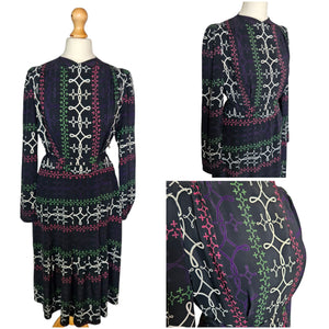1940s Wounded/As Is Navy, Pink, Green, Purple and White Stripe Dress