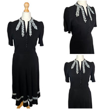 Load image into Gallery viewer, 1940s Wounded/As Is Black and White Soutache Dress
