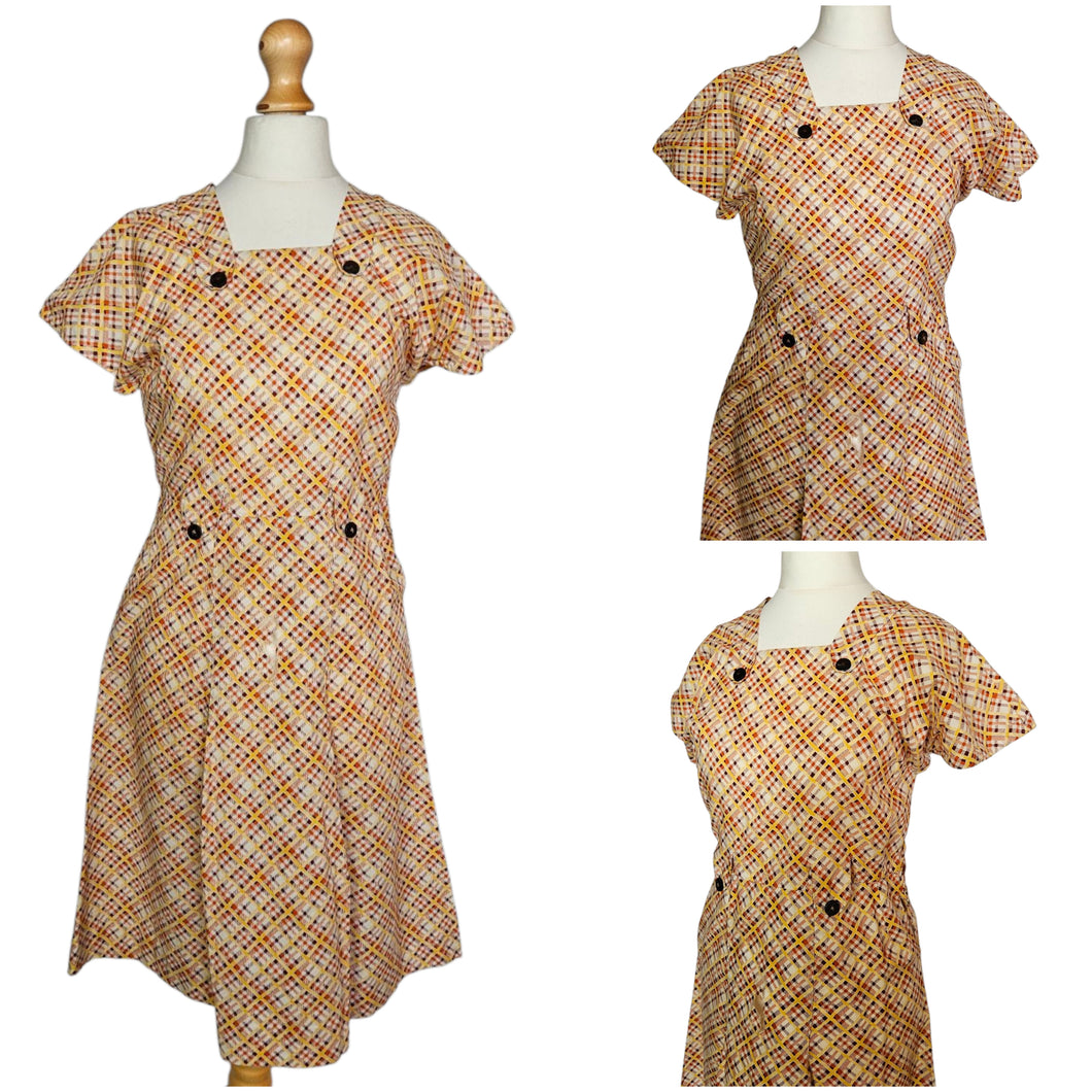 1920s Wounded/As Is Orange, Cream and Brown Cotton Dress