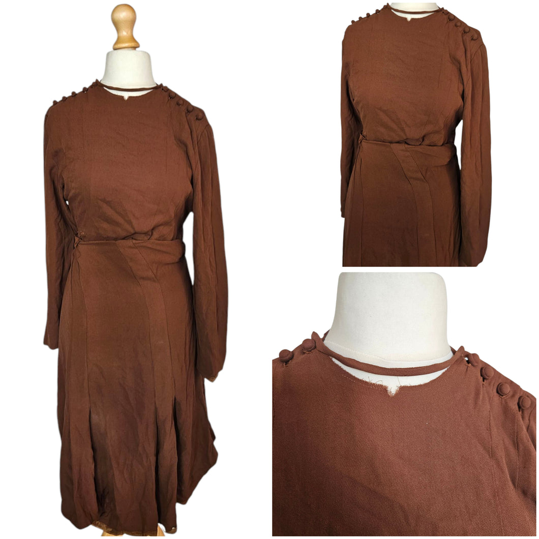 1930s Wounded/As Is Brown Rayon Dress