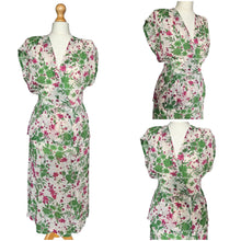 Load image into Gallery viewer, 1940s Sheer Green and Fuschia Pink Peplum Dress

