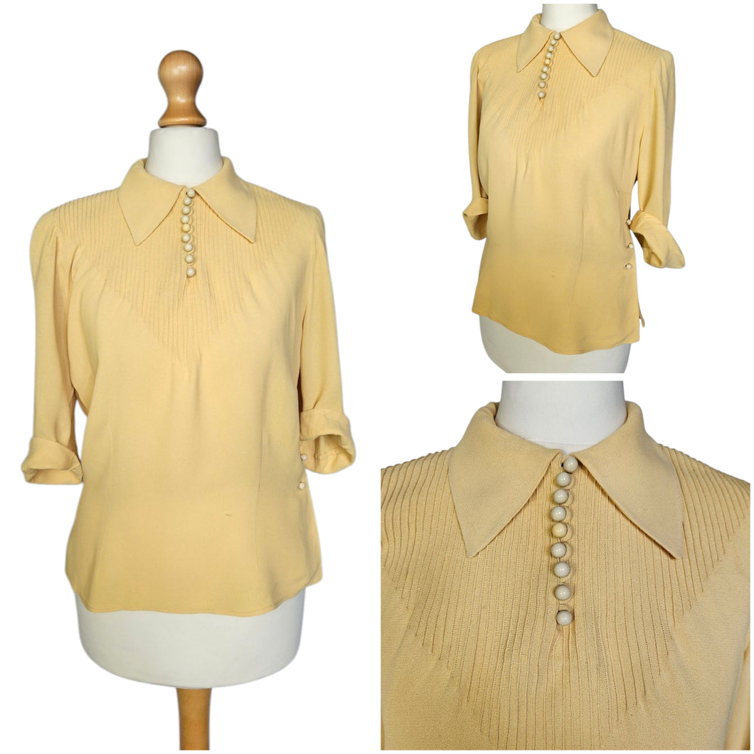 1940s Buttermilk Yellow Button Detail Blouse
