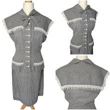 Load image into Gallery viewer, 1940s Black and White Gingham Pom Pom Summer Suit
