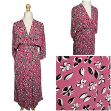 Load image into Gallery viewer, 1940s Pink, Black and White Leaf Print Crepe Dress

