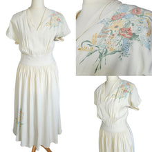 Load image into Gallery viewer, 1940s Cream Handpainted Flower Dress
