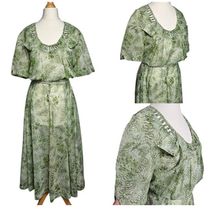 1940s Apple Green Floral Chiffon Dress