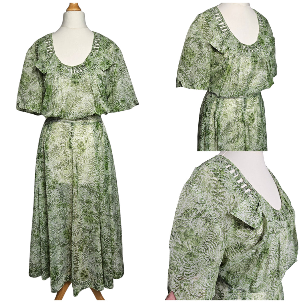 1940s Apple Green Floral Chiffon Dress