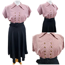 Load image into Gallery viewer, 1940s Pink Checked And Black Colour Block Dress
