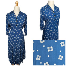 Load image into Gallery viewer, 1940s Dark Teal Square and Spot Print Dress
