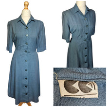 Load image into Gallery viewer, 1940s CC41 Dusky Blue Wool Button Dress
