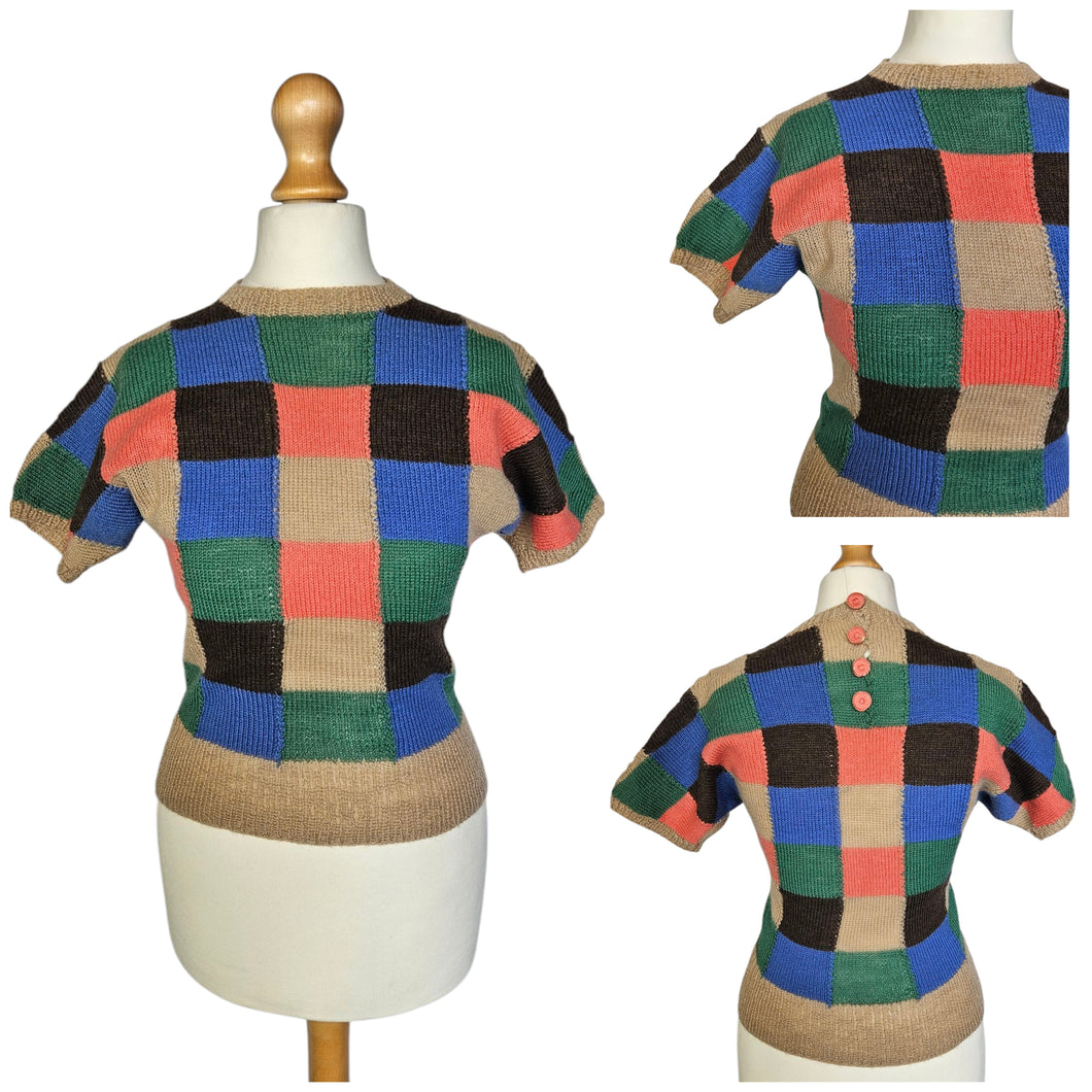 1940s Multicoloured Patch Work Knitted Jumper