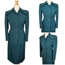 Load image into Gallery viewer, 1940s Dark Teal Gabardine Pointed Collar Suit
