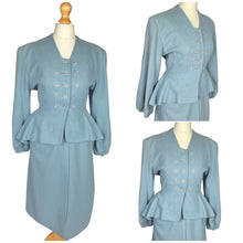 Load image into Gallery viewer, Late 1940s/Early 1950s Powder Blue Peplum Balloon Sleeve Suit
