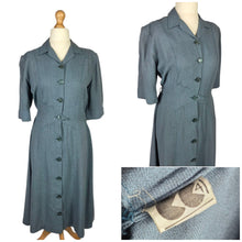 Load image into Gallery viewer, 1940s CC41 Dusky Blue Wool Button Dress
