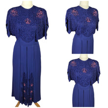 Load image into Gallery viewer, 1940s Rare Royal Blue Long Pink Beaded Sash Dress
