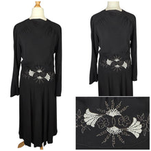 Load image into Gallery viewer, 1940s Black Crepe Beaded Long Sleeve Dress
