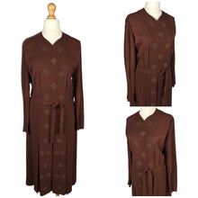 Load image into Gallery viewer, 1930s/1940s Brown Wool Crepe Green Beaded Dress
