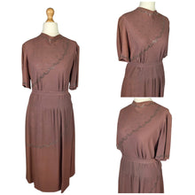 Load image into Gallery viewer, 1940s Mushroom Taupe Brown Crepe Studded Dress
