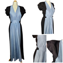 Load image into Gallery viewer, 1940s Pale Blue and Black Colourblock Long Tie Dress
