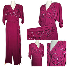Load image into Gallery viewer, 1940s Rare Raspberry Pink Sequin Sash Long Dress
