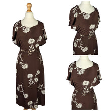 Load image into Gallery viewer, 1940s Brown and White Rayon Jersey Dress
