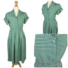 Load image into Gallery viewer, 1940s CC41 Green and White Stripe Dress
