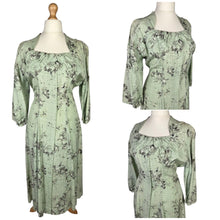 Load image into Gallery viewer, 1950s Pistachio Green and Black Floral Deadstock Dress
