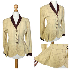 Load image into Gallery viewer, 1940s Pale Yellow and Brown Check Peplum Jacket
