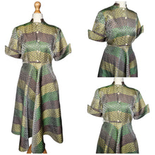 Load image into Gallery viewer, Late 1940s Green, Gold and Taupe Dress
