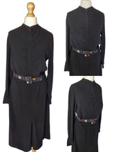 Load image into Gallery viewer, 1940s Black Crepe Dress With Patterned Dress
