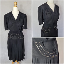 Load image into Gallery viewer, 1940s Black Crepe Studded Dress
