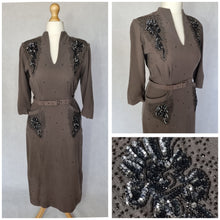 Load image into Gallery viewer, 1940s Grey Dress With Beading and Sequins
