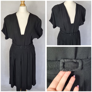 1940s Black Low Cut Evening Dress