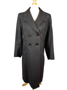 1940s Charcoal Grey Semi Fitted Coat With Red/Green Pinstripe
