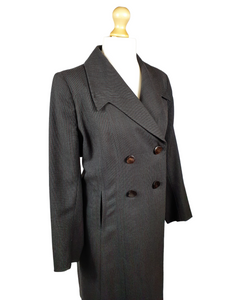 1940s Charcoal Grey Semi Fitted Coat With Red/Green Pinstripe