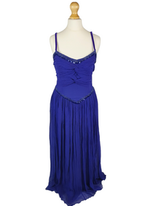 1940s Purple/Blue Dress With Drape at The Back, Beading and Pleating