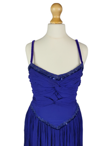 1940s Purple/Blue Dress With Drape at The Back, Beading and Pleating