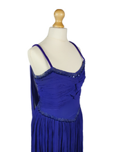 Load image into Gallery viewer, 1940s Purple/Blue Dress With Drape at The Back, Beading and Pleating
