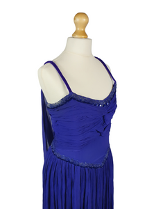 1940s Purple/Blue Long Evening Dress With Sequins and Drape