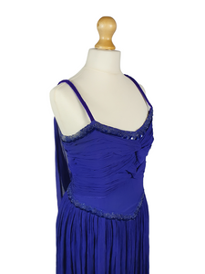 1940s Purple/Blue Dress With Drape at The Back, Beading and Pleating