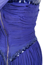 Load image into Gallery viewer, 1940s Purple/Blue Long Evening Dress With Sequins and Drape
