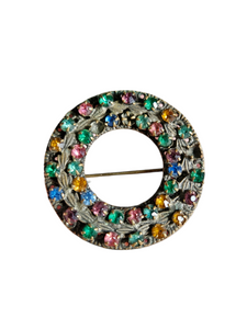 1930s Czech Multicoloured Glass Circle Brooch