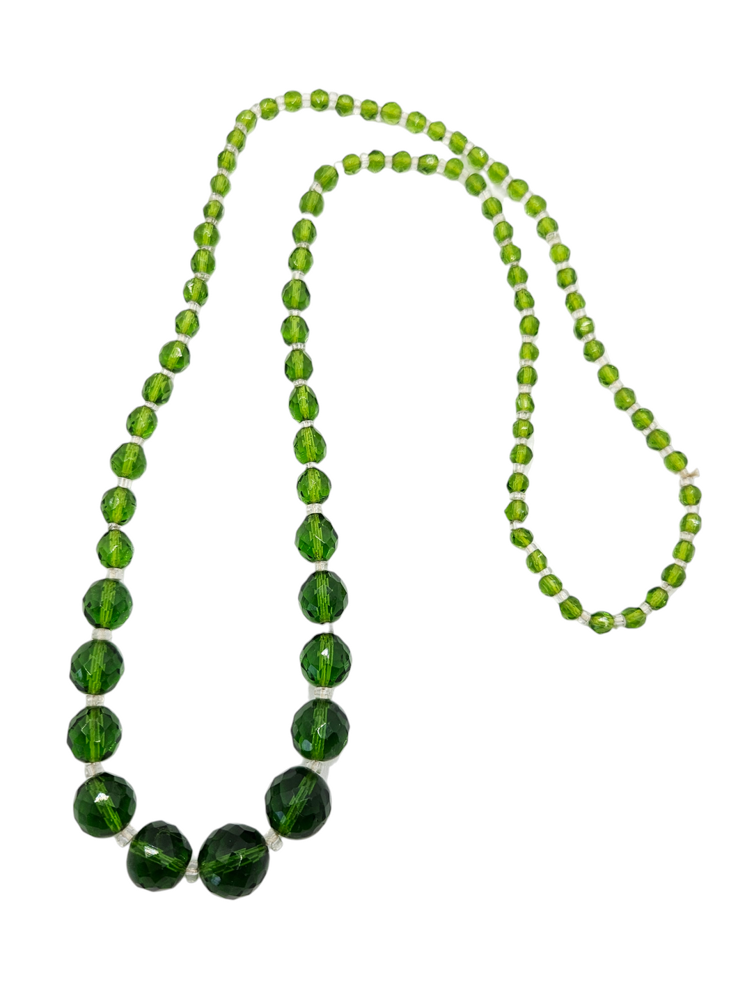1930s Art Deco Green and Clear Faceted Glass Necklace