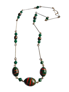 1910s/1920s Red and Green Glass Rolled Wire Necklace